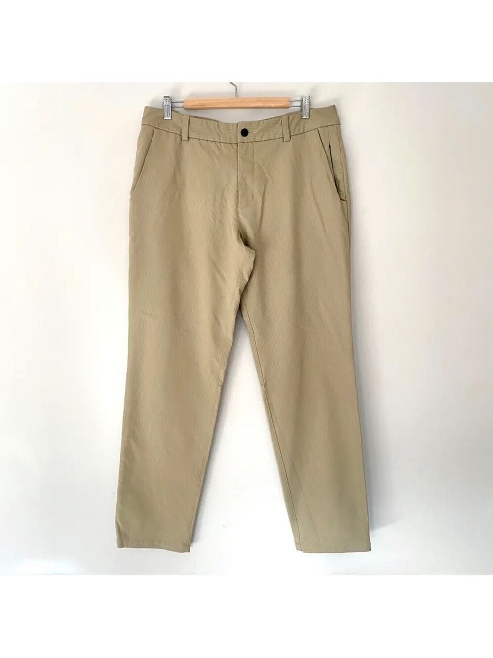 Lululemon Commission Pants Chino Sand Beige Pinstripe Sz 38 (Meas. 36X33)